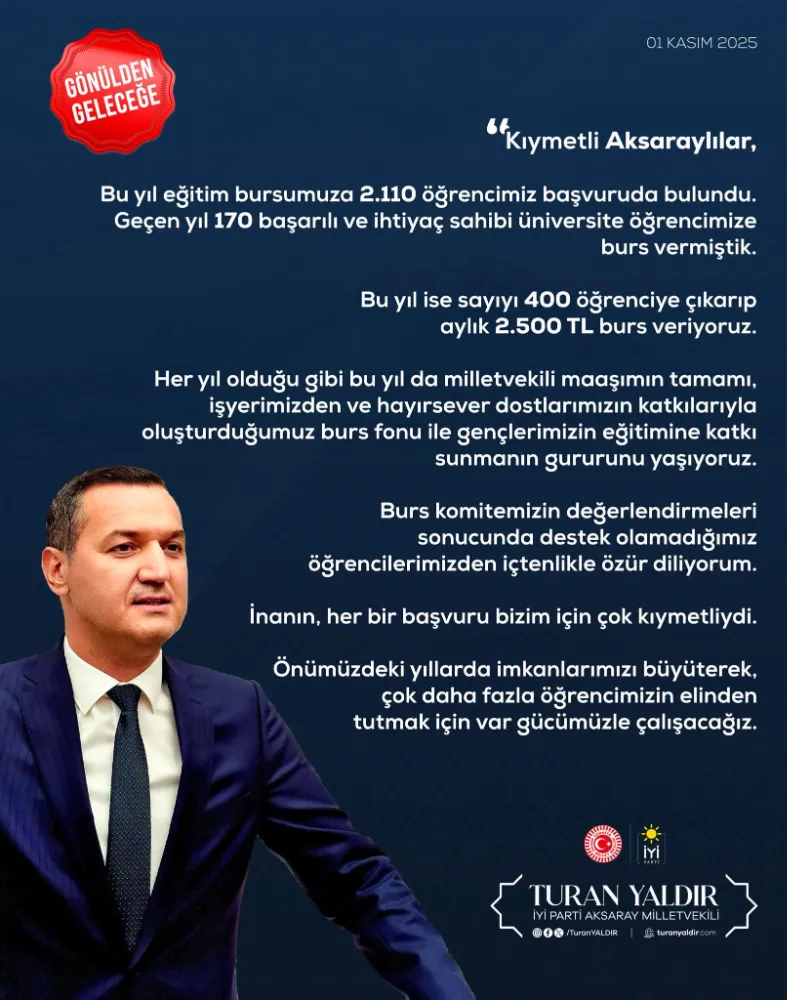 AKSARAY MİLLETVEKİLİ TURAN YALDIR YAPTIĞI YARDIMLARLA HERKESİN TAKTİRİNİ TOPLADI