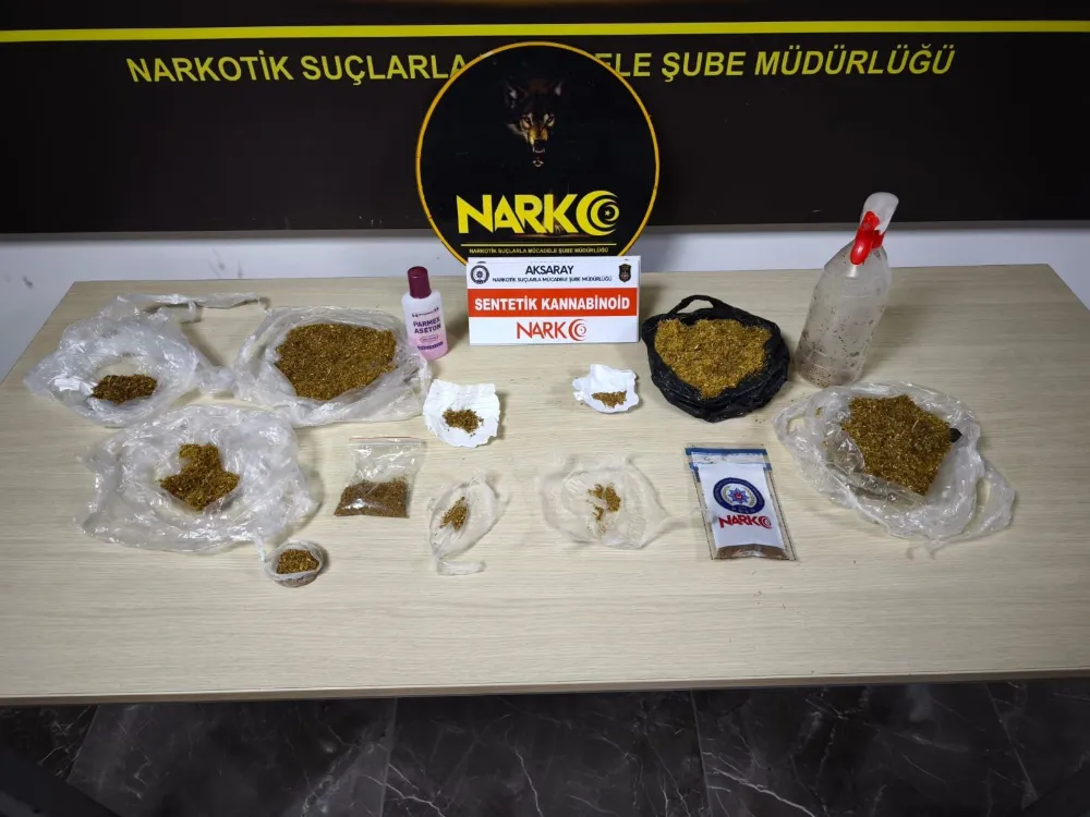 Narkotik Suçlarla Mücadele Şube Müdürlüğü 12 parça halinde (302,87) gr sentetik kannabinoid  (1) adet aseton ele geçirildi